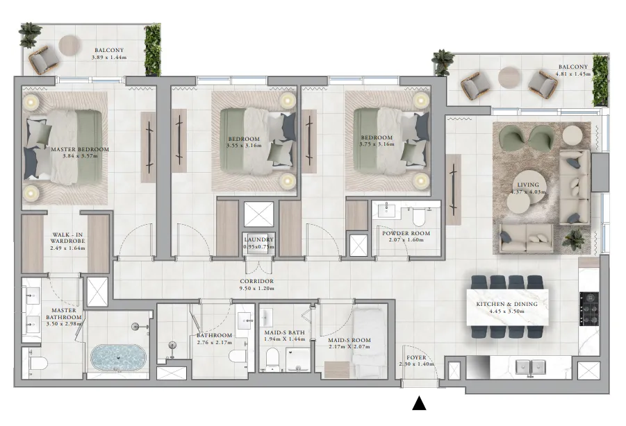 Club Place 3 bed floor plan, 1,654 sqft