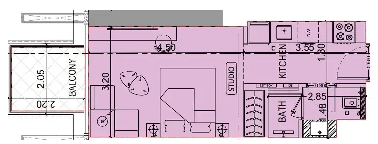 Binghatti Luxuria Studio floor plan, 338 sqft