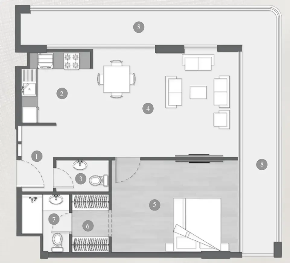 Elevia Residences  1 bed floor plan, 982 sqft