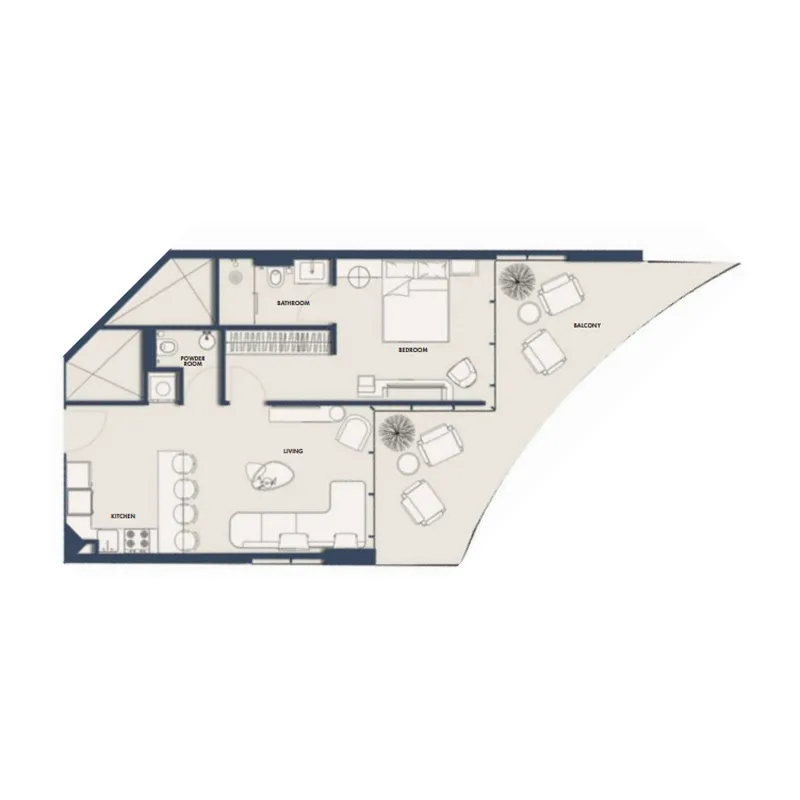 Amra Residences 1 bed floor plan, 843 sqft