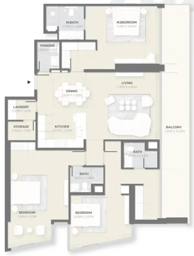 Tonino Lamborghini Residences 3 bed floor plan, 2,123 sqft