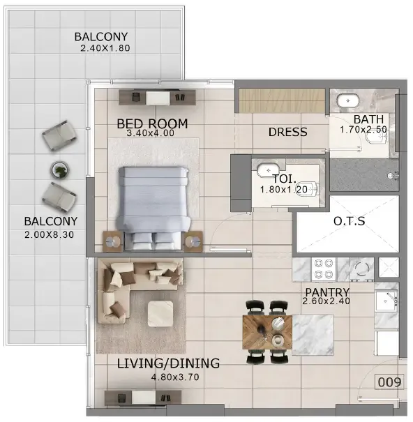 Arlington Park 2 1 bed floor plan, 832 sqft
