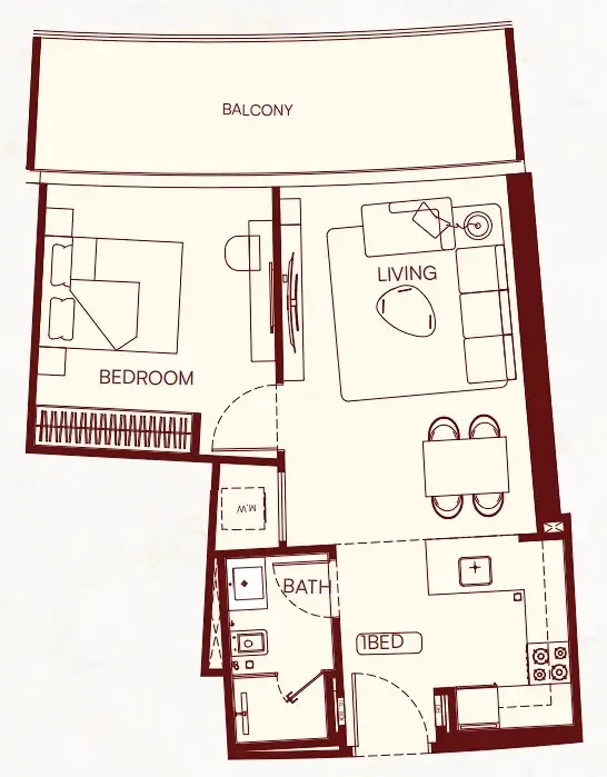 Binghatti Skyflame 1 bed floor plan, 703 sqft