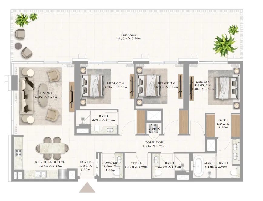 Address Residences Al Marjan Island 3 bed floor plan, 2,160 sqft