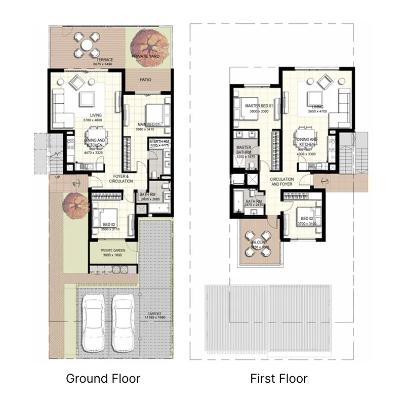 Urbana 2 bed floor plan, 1,214 sqft