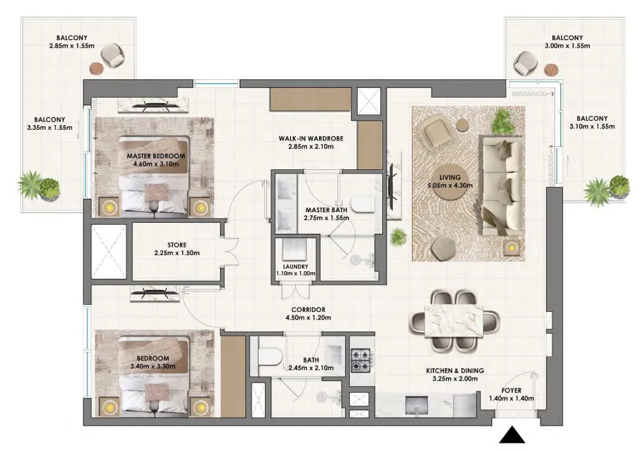Parkwood Emaar 2 bed floor plan, 1,310 sqft