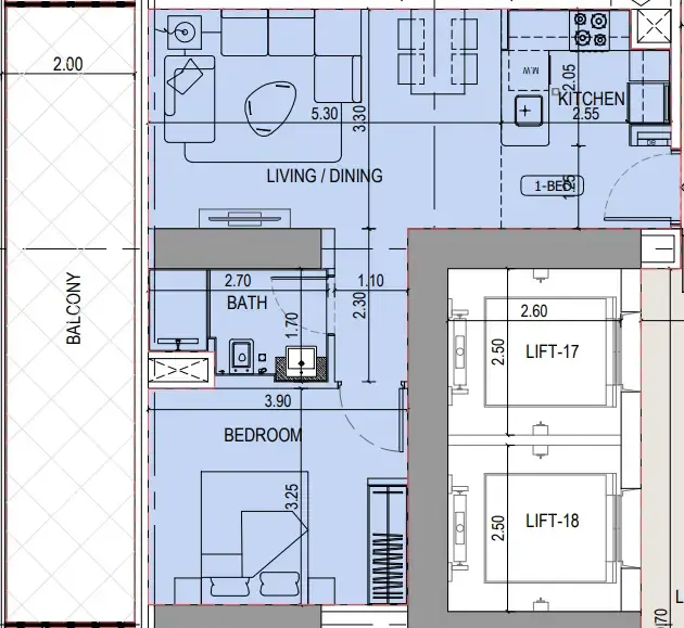 Binghatti Sky Terraces 1 bed floor plan, 776 sqft