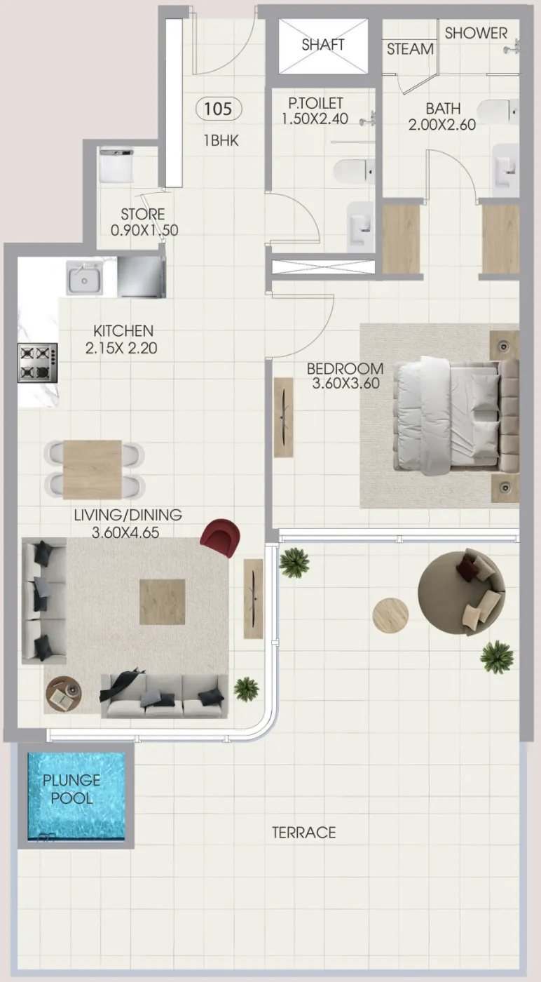 Bonds Avenue 1 bed floor plan, 831 – 1,092 sqft