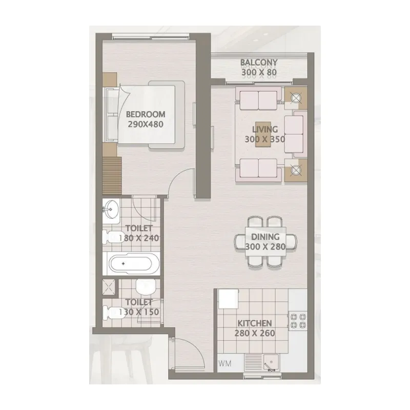 Platinum Heights 1 bed floor plan, 917 sqft