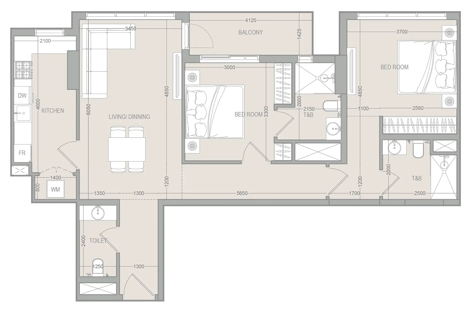 FLU1D ONE 2 bed floor plan, 1,068 sqft