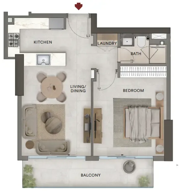 Urban - Park Residences 1 bed floor plan, 733 sqft