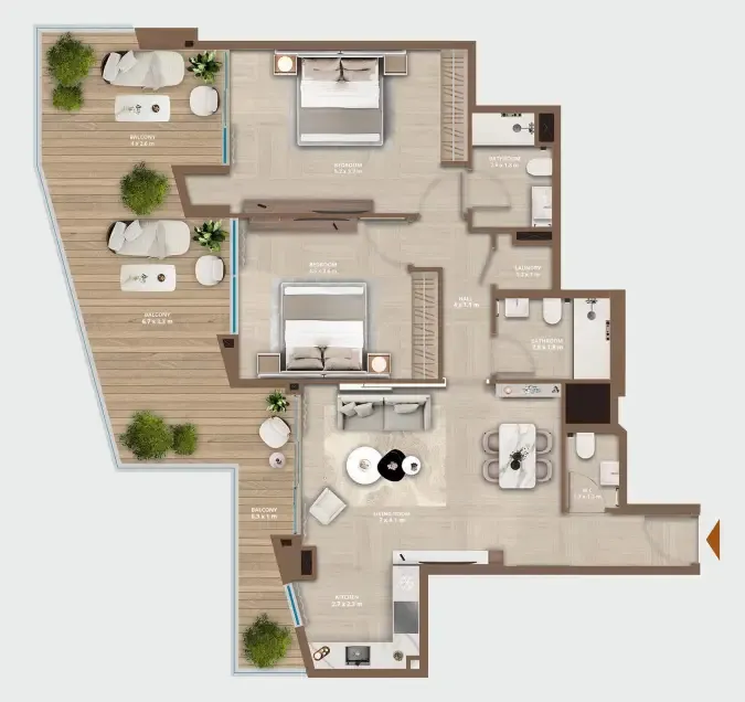 Celeste by HRE 2 bed floor plan, 1,481 sqft