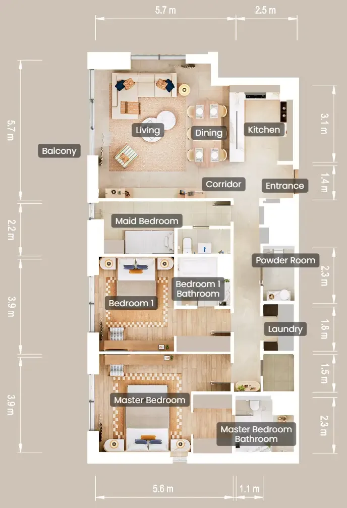 The Beach House Fahid 2 bed floor plan, 1,548 sqft