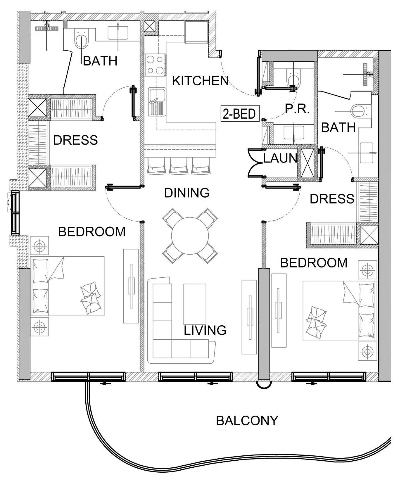 Valencia 2 bed floor plan, 1,165 – 1,171 sqft