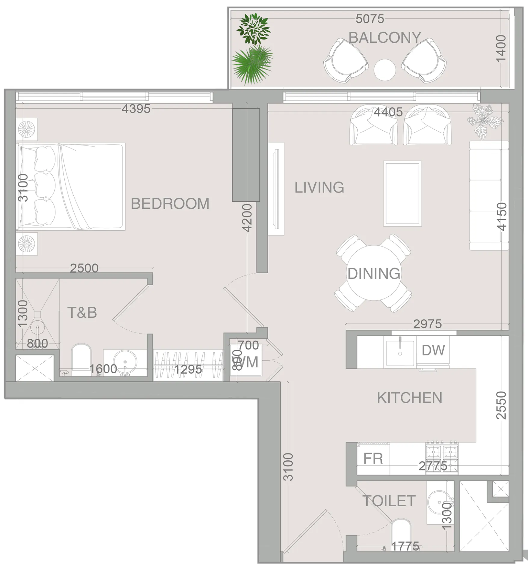 VERDAN1A 4 1 bed floor plan, 756 sqft