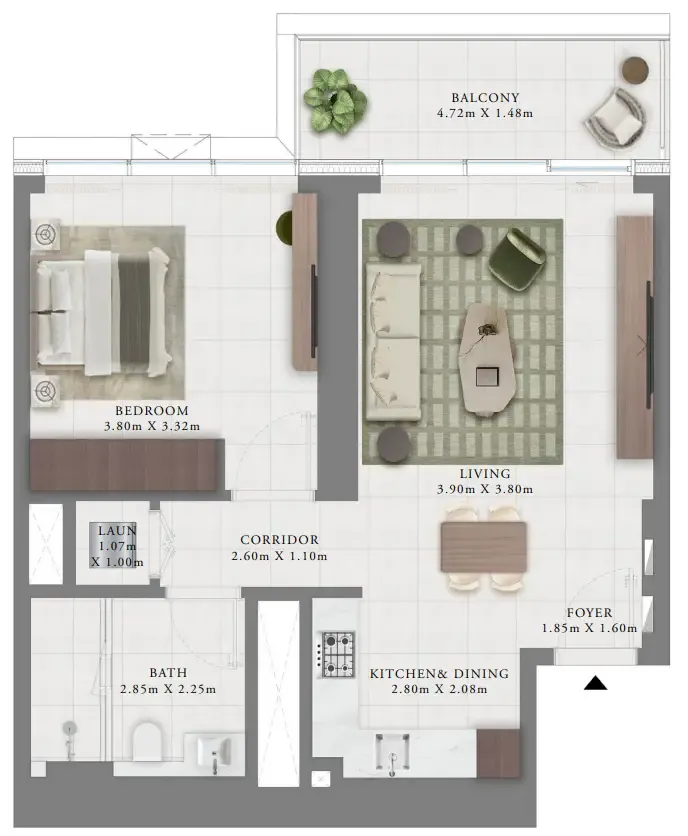 Creek Bay 1 bed floor plan, 737 sqft