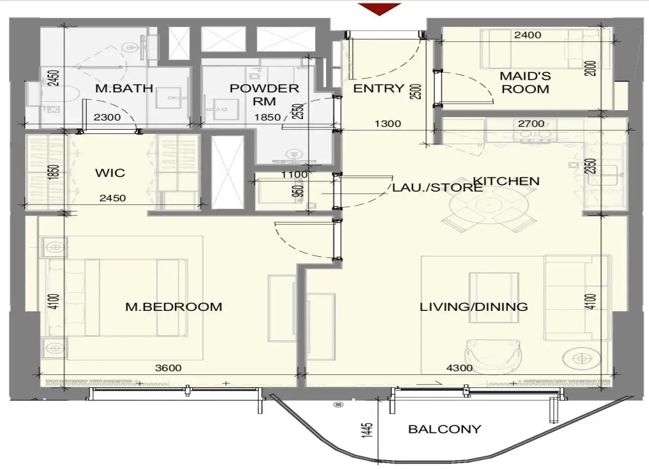 Takaya 1 bed floor plan, 832 sqft
