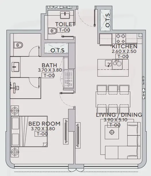 Trillium Heights 1 bed floor plan, 712 sqft