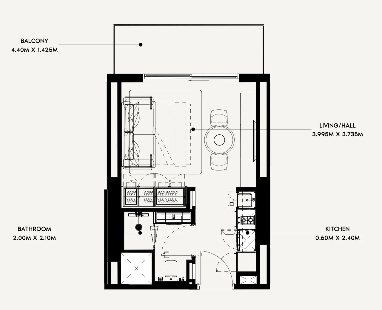 Azizi Rose Studio floor plan, 354 sqft