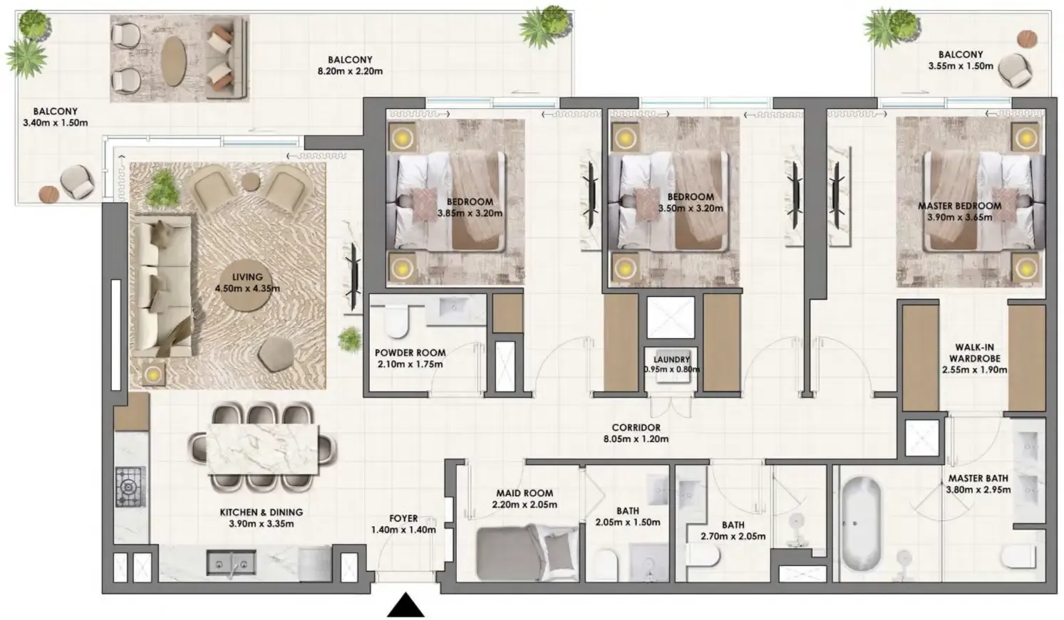 Parkwood Emaar 3 bed floor plan, 1,806 sqft