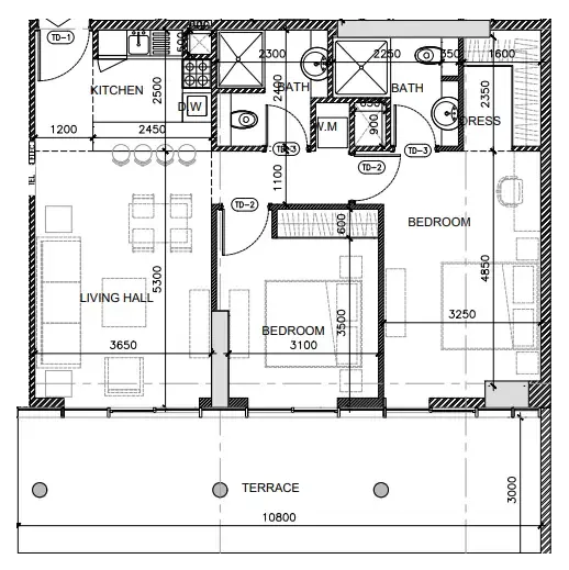 Oak Yard 2 bed floor plan, 1,246 sqft
