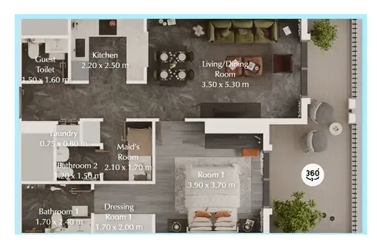 Bab Al Qasr Garden Residences 65 1 bed floor plan, 857 sqft