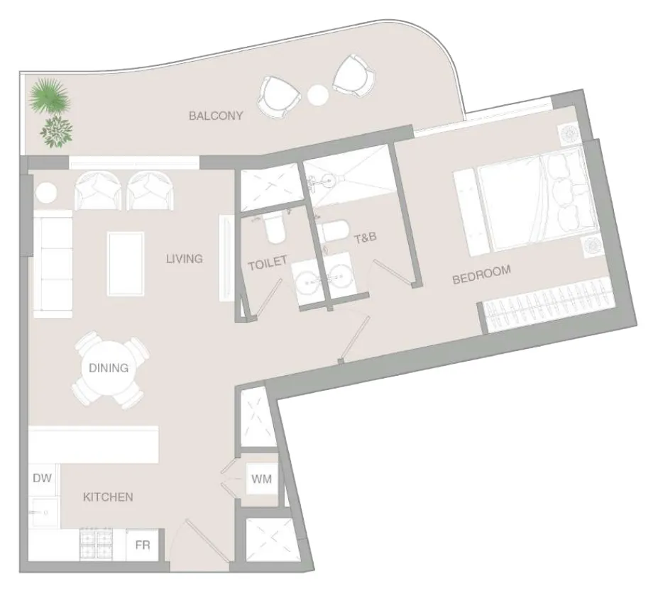 VERDAN1A 3 1 bed floor plan, 768 sqft