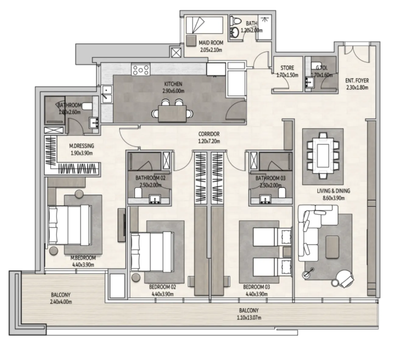 Vista Del Mar 3 bed floor plan, 2,249 sqft
