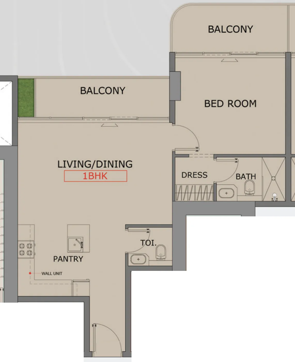 Floarea Skies 1 bed floor plan, 836 sqft