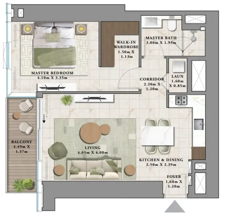 Avarra by Palace 1 bed floor plan, 827 sqft