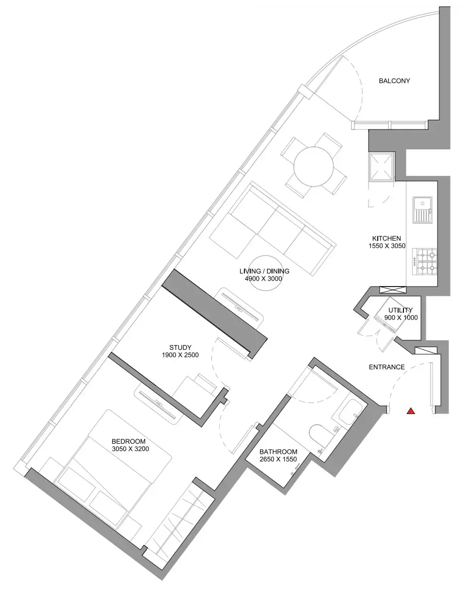 Sobha Solis 1 bed floor plan, 674 sqft