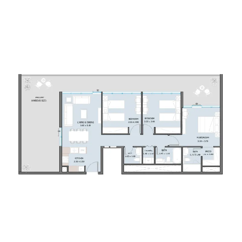 Sila 3 bed floor plan, 1,763 – 1,898 sqft