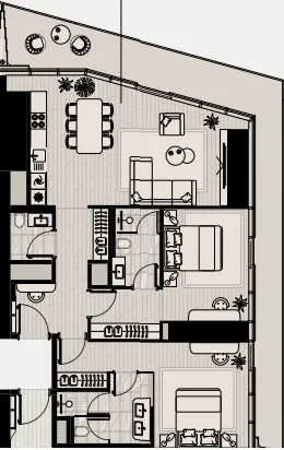 Iconic Tower 2 bed floor plan, 1,599 sqft