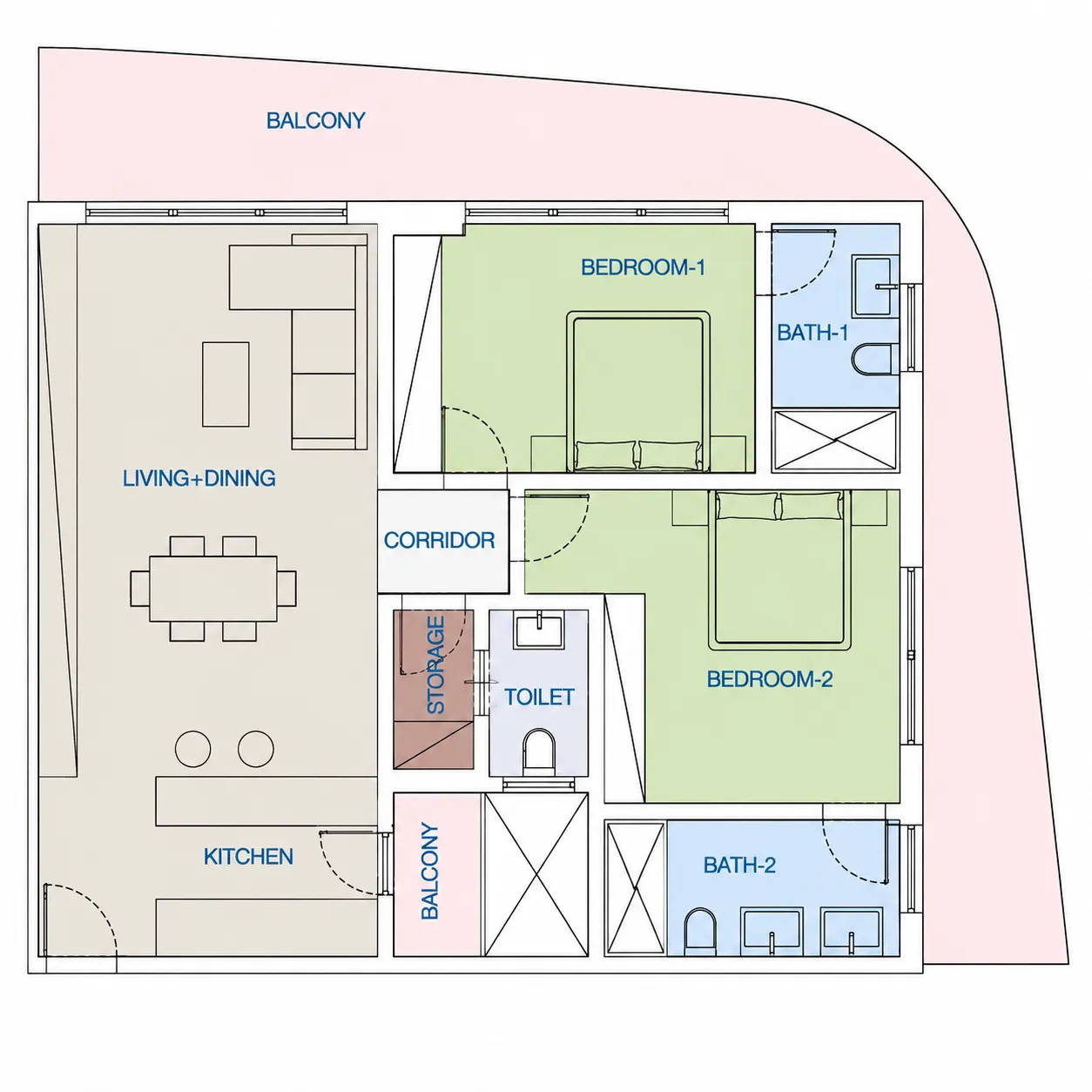 Uptown Muscat 2 bed floor plan, 1,679 – 1,873 sqft