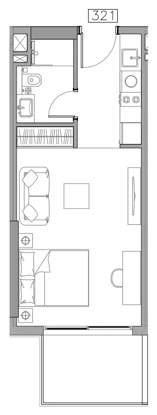Trevino Studio floor plan, 394 sqft
