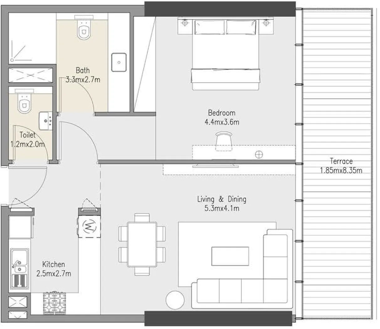 Zenith Residences 1 bed floor plan, 905 sqft