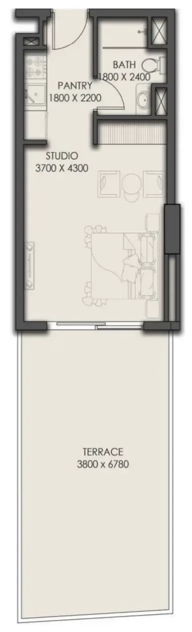 Park Residency Studio floor plan, 602 sqft