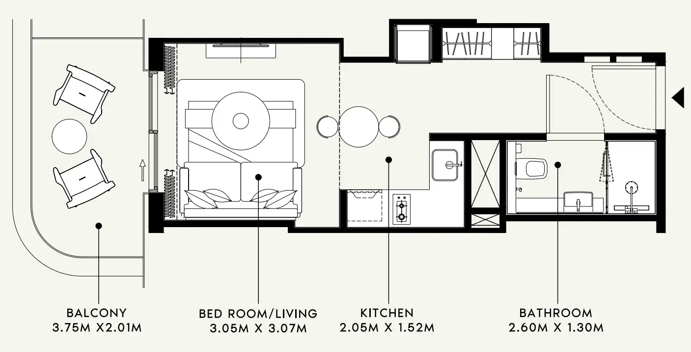 Azizi Venice Studio floor plan, 389 sqft
