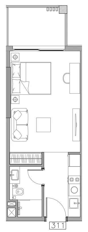 Trevino Studio floor plan, 392 sqft