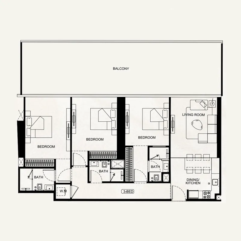 Binghatti Flare 3 bed floor plan, 1,978 sqft