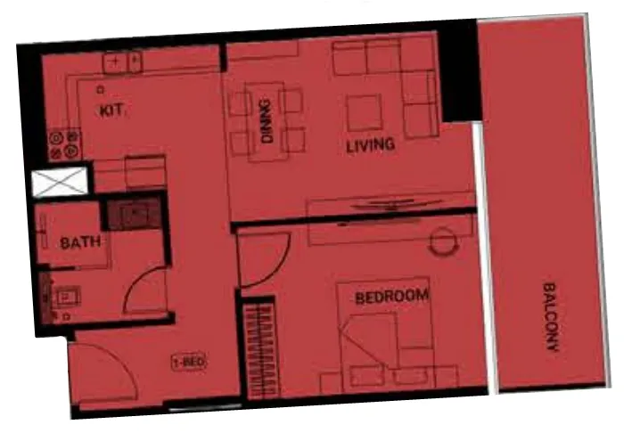 Binghatti Ruby 1 bed floor plan, 702 sqft