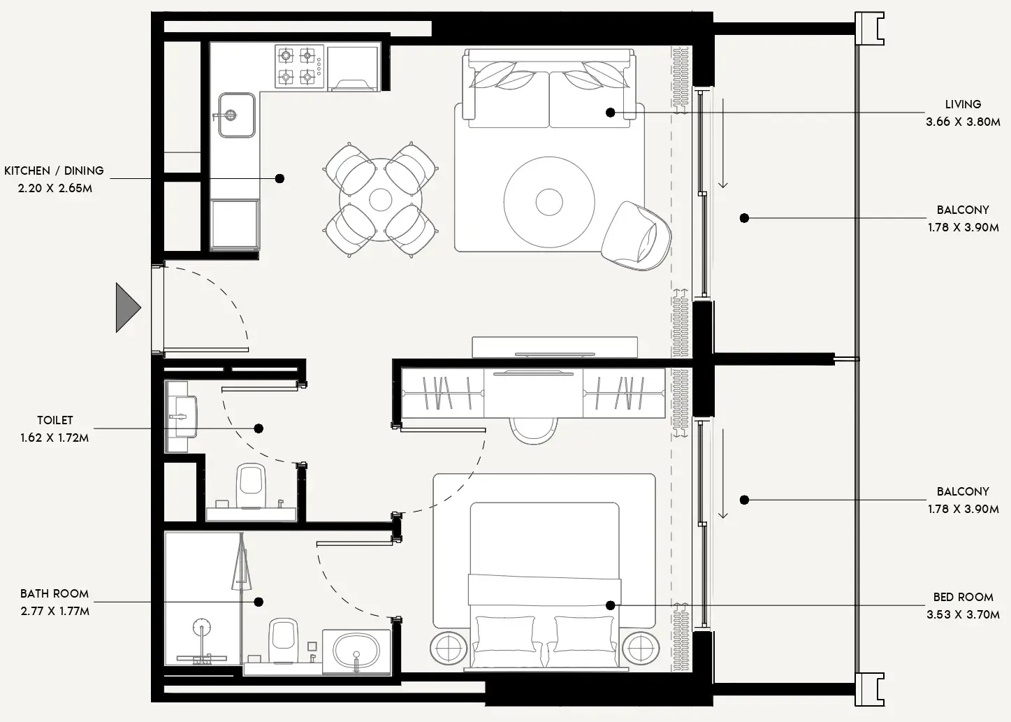 Azizi Venice 1 bed floor plan, 708 sqft