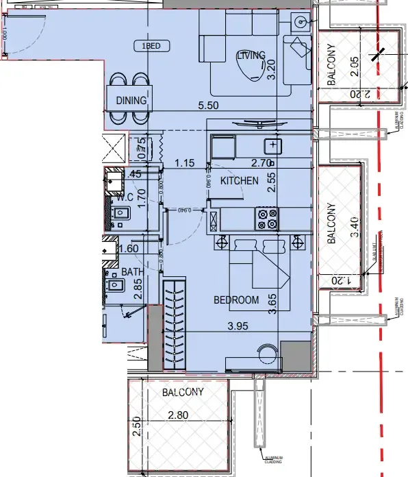 Binghatti Luxuria 1 bed floor plan, 742 sqft
