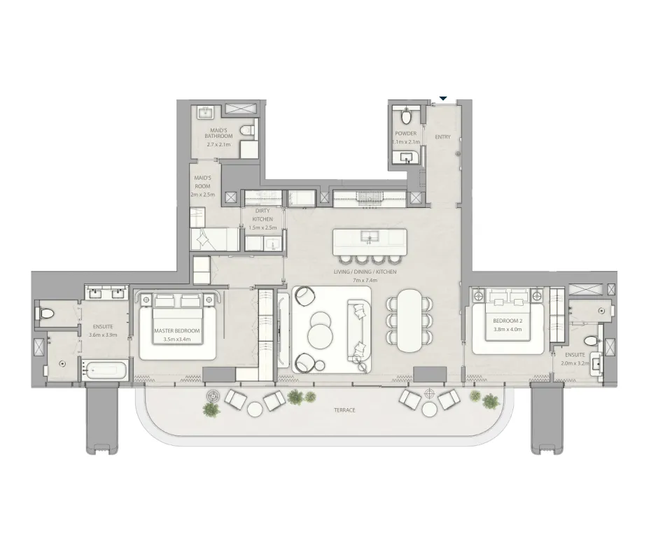 The Ritz-Carlton Residences by SAAS 2 bed floor plan, 1,884 sqft