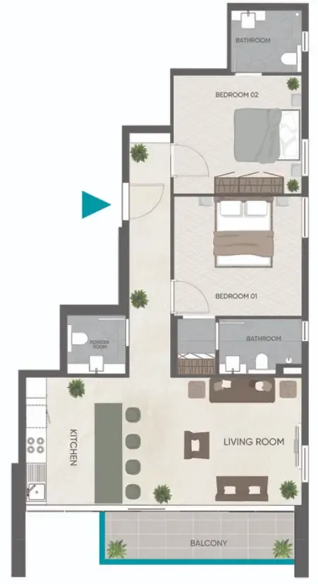 Eden Golf Views 1 2 bed floor plan, 1,004 sqft