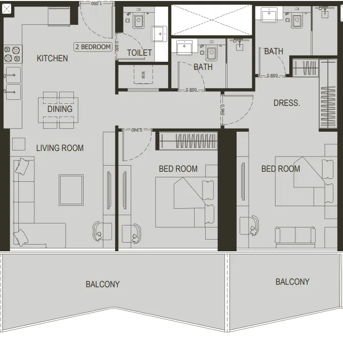 Binghatti Haven 2 bed floor plan, 1,159 sqft