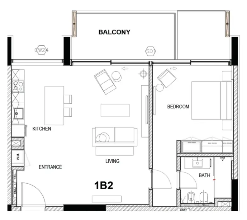 Sealine Residence 1 bed floor plan, 940 sqft