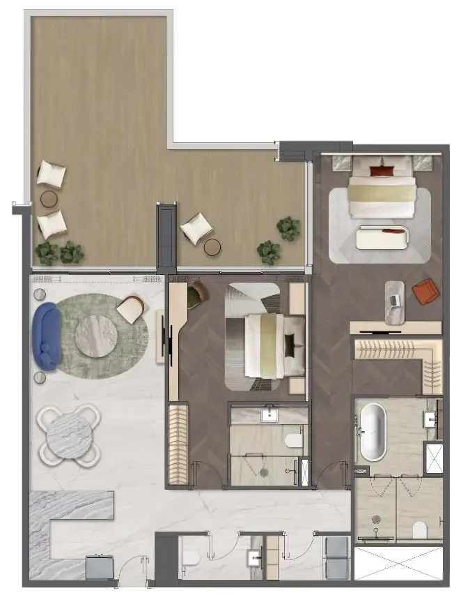 Mas Barsha Residency 2 bed floor plan, 1,934 sqft