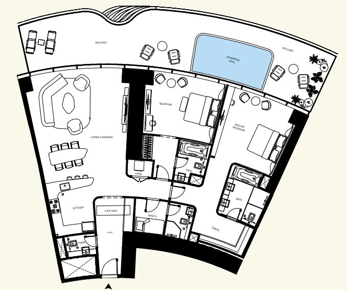 Mercedes-Benz Places by Binghatti 2 bed floor plan, 2,533 sqft