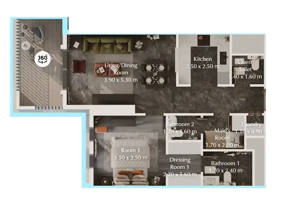 Bab Al Qasr Garden Residences 65 1 bed floor plan, 770 sqft